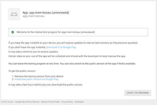 KnowU app accepted invite in Google Play